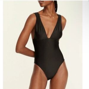 J Crew Plunge V-Neck One Piece Bathing Suit Solid Black Swimsuit NWT Size 18 NEW